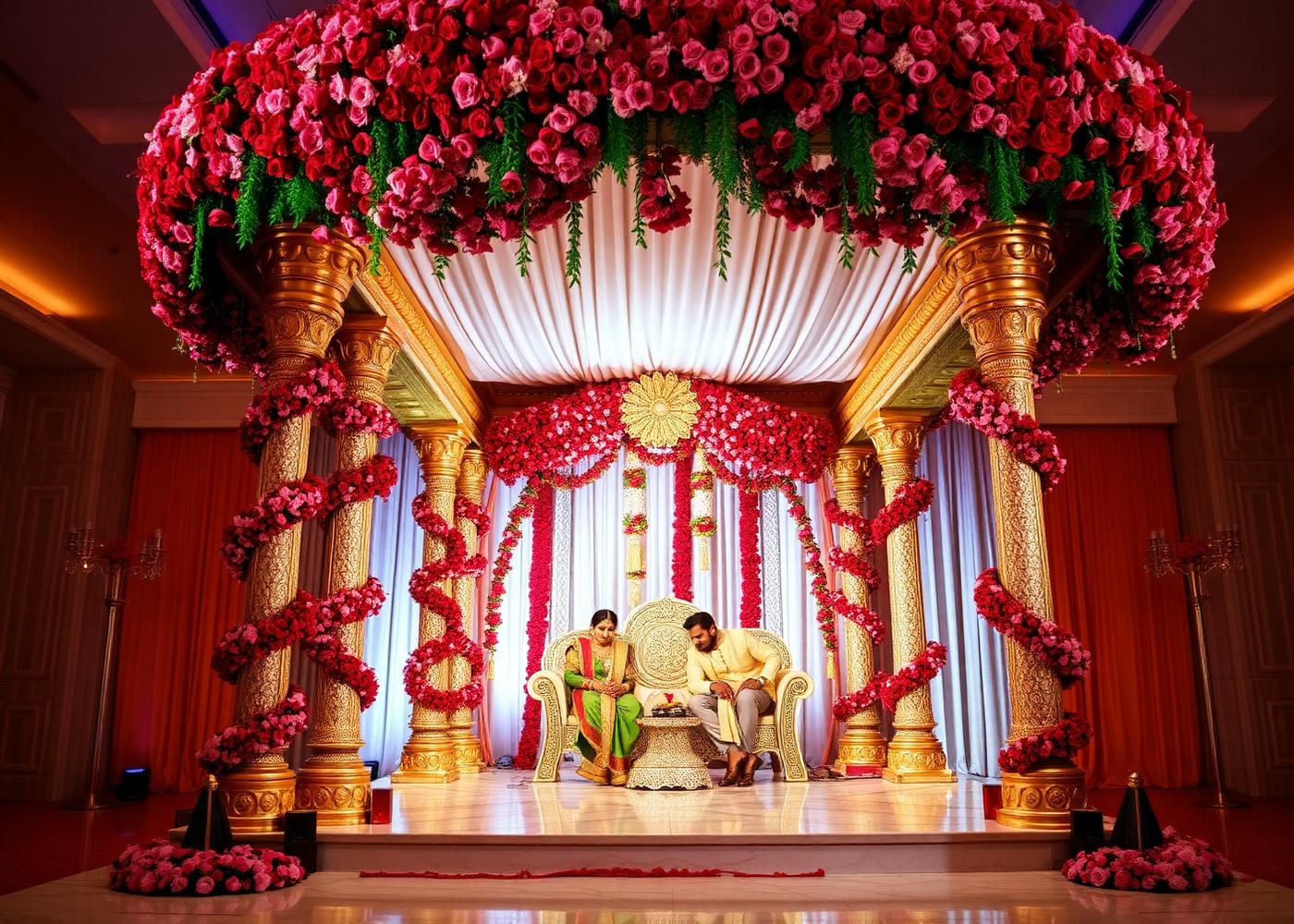 Mandap florals steeped in tradition.